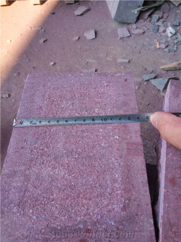 China Red Porphyry G 666 Red Cube Stone Paving Sets Polished Cleft