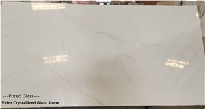 White Crystallized Glass Polished Slab / Marmoglass / Veins Surface