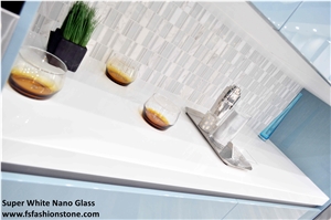 White Nano Glass/ Artificial Marble Bathroom Counter Tops/ Man-Made Ccystallized Stone/ Bathroom Countertop,Bath Top,Vanity Top