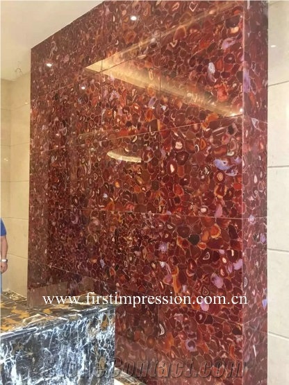 Red Agate Reception Counter Backlit / Red Agate Gemstone Countertop /Red Agate Semiprecious Table Top Design /Red Agate Semiprecious Reception