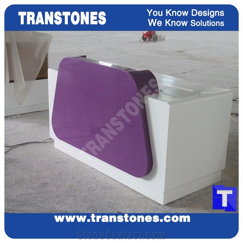 3d Solid Surface Artificial Marble Pure White Reception Desk,Custom Hotel Lobby Furniture Work Top