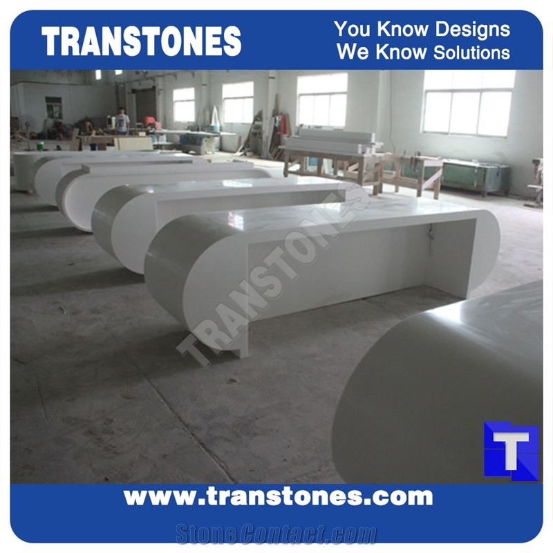 Artificial Marble Solid Surface Guangxi White Faux Marble Office Reception Desk,Interior Custom Countertops Work Top Commerial