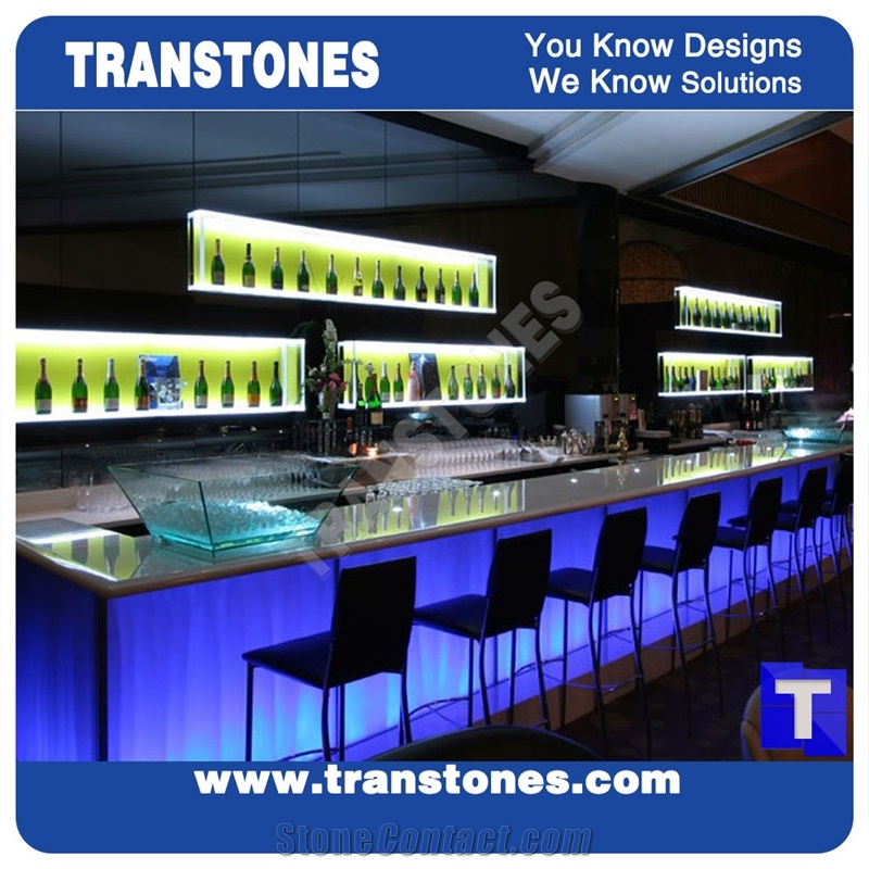 Backlit Pure White Solid Surface Acrylic Artificial Marble Restaurant Commercial Bench Countertops,Quartz Stone Bar Top
