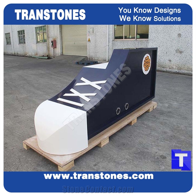Big Shoes Solid Surface Dark Blue Acrylic Marble Reception Table Tops,Work Tops,Modern Style Design