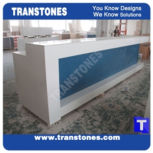 Blue Galaxy Quartz Stone Solid Surface Panel For Reception White Desk Countertops, Bench Table Artificial Material Interior Design