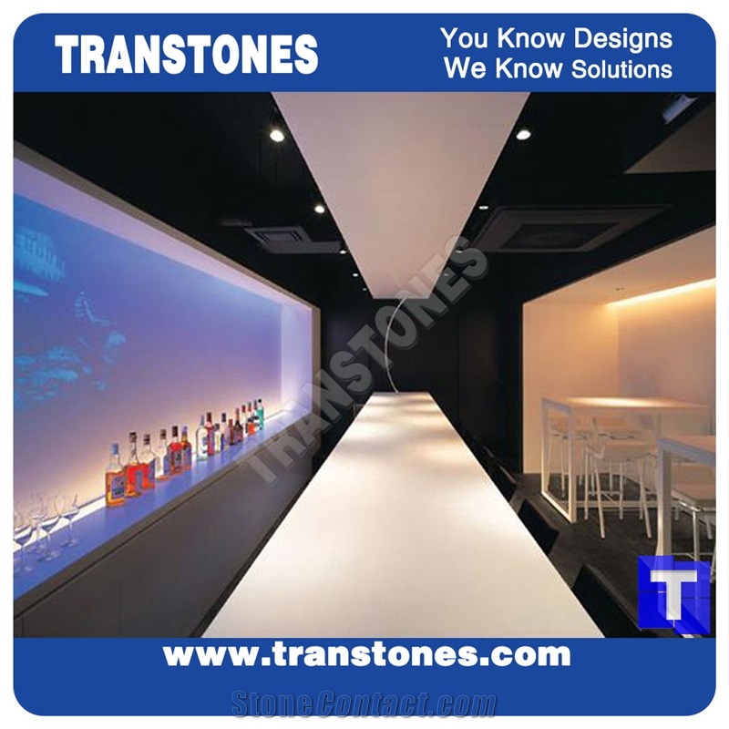 Coffee Shop Artificial Marble Solid Surface Countertop,Lighting Backlit Outdoor Commercial Bar Top