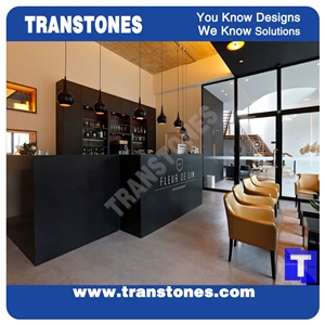 Cost-Effective Pure Black Solid Surface Aritificial Marble Commercial Countertops,Custom Bar Reception Table,Interior Furmiture Manufacturer