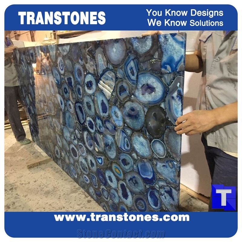 Crystallized Agate Stone Translucent Stone Slabs Semi Precious Stone Panel for Wall Cladding