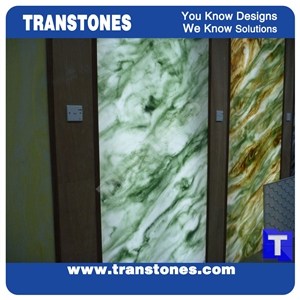 Engineered Light Green Artificial Onyx Solid Surface Alabaster Slabs,Tile to Size Panel for Wall Cladding,Floor Covering,Glass Manmade Stones