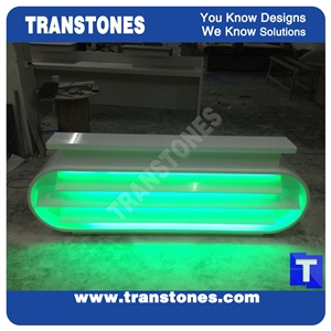 Green Led Lighting Backlit White Solid Surface Acrylic Marble Hotel Lobby Reception Desk,Front Table For Custom Modern Design