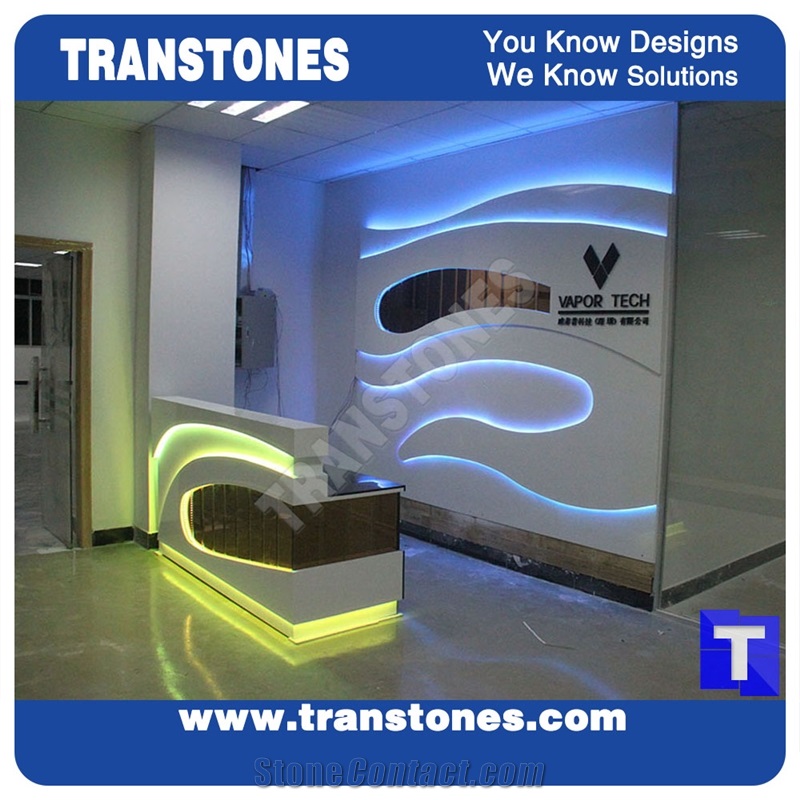 Lighting Backlit Mini Design Solid Surface Acrylic Marble Front Desk,Reception Table Work Top Office Professional Furniture