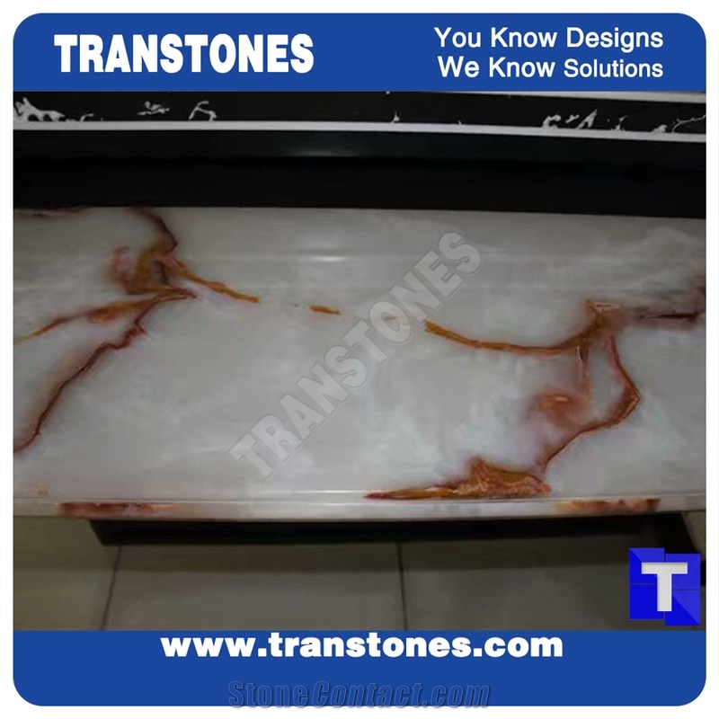Orange Polished Artificial Alabaster Sheet Interior Furniture Transtones for Bar Counter and Exhibition