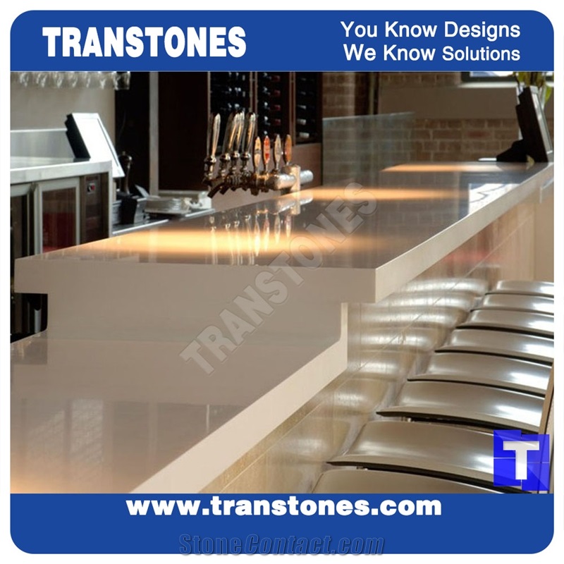Pure White Solid Surface Acrylic Artificial Marble Hotel Commercial Bench Countertops,Quartz Stone Bar Top