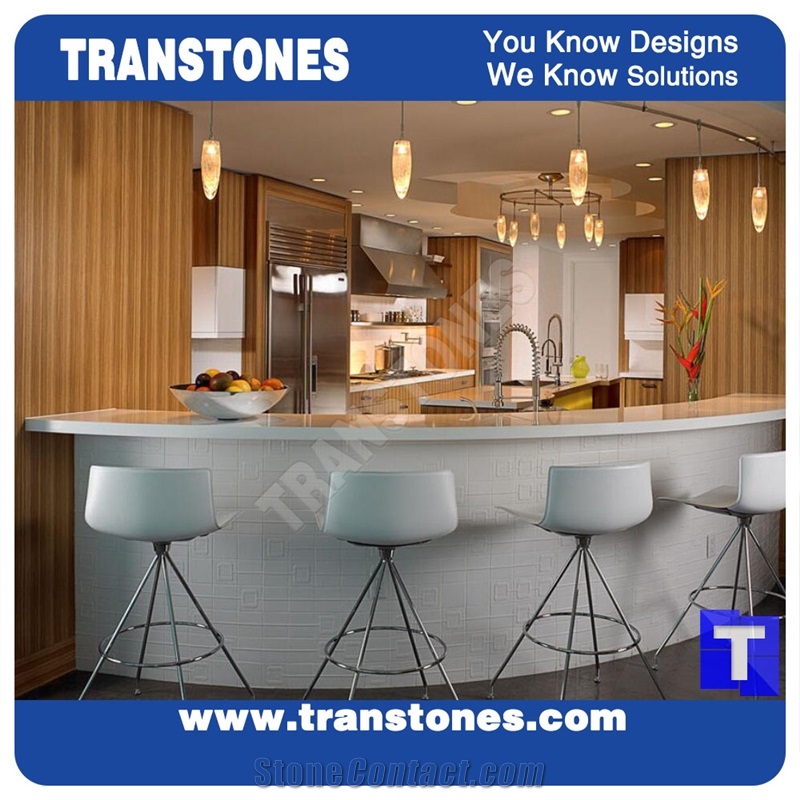 Pure White Solid Surface Acrylic Artificial Marble Restaurant Commercial Bench Countertops,Quartz Stone Bar Top