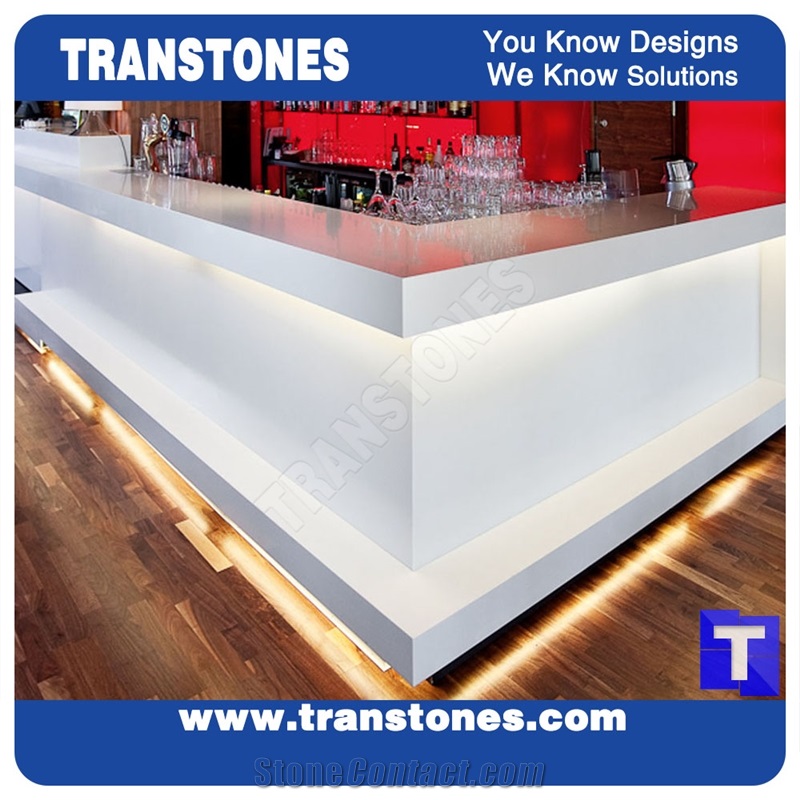 Pure White Solid Surface Acrylic Artificial Marble Restaurant Commercial Bench Countertops,Quartz Stone Custom Bar Top