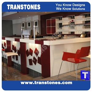 Red Acrylic Panel for White Quartz Stone Bar Top,Commercial Countertops Hotel Solid Surface Manmade Stone Material