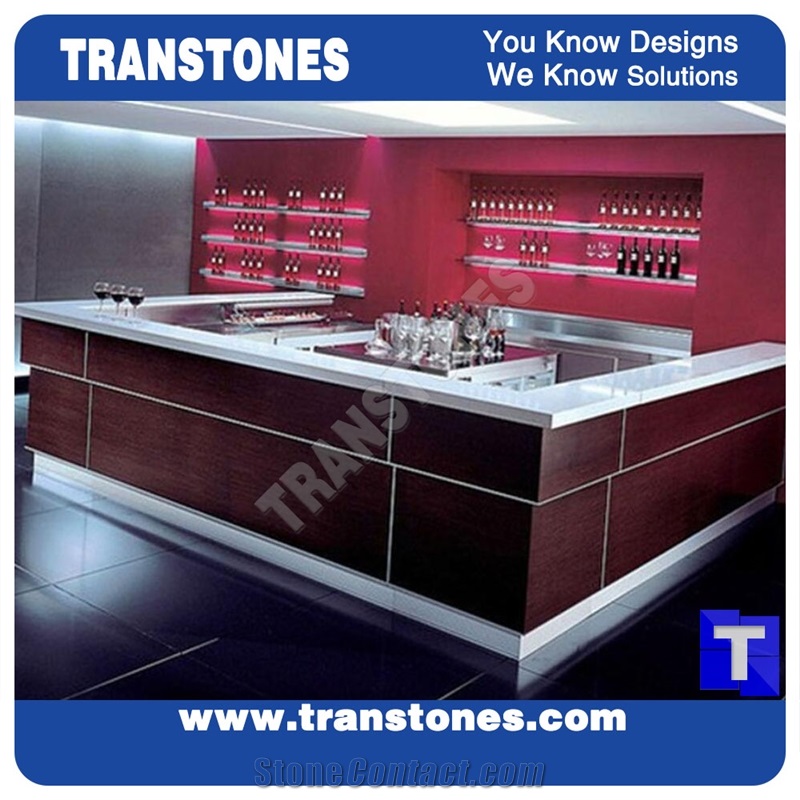 Red Acrylic Panel for White Quartz Stone Bar Top,Commercial Countertops Hotel Solid Surface Manmade Stone Material