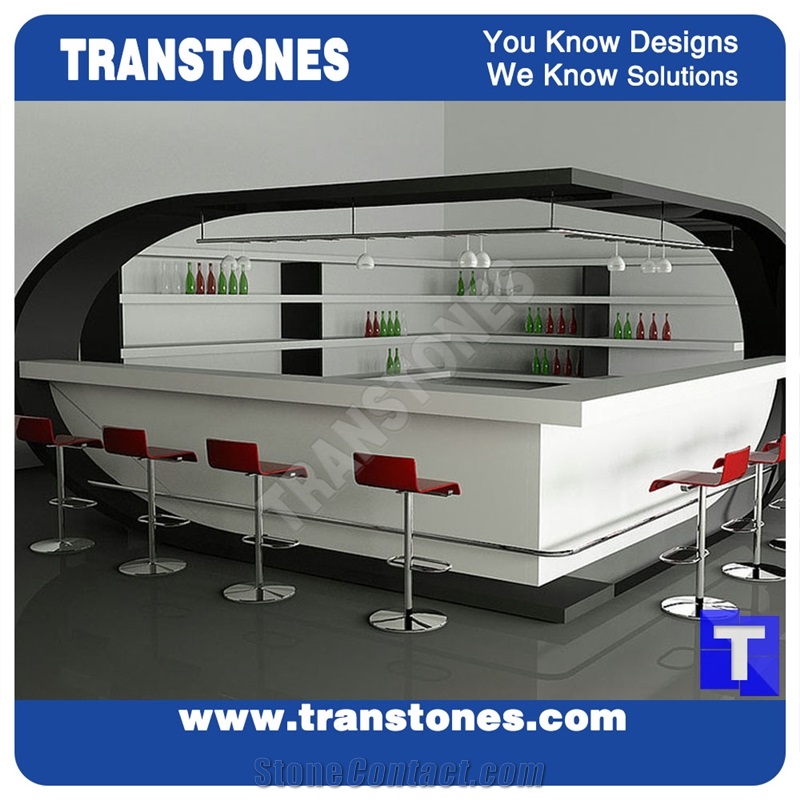 Round White Stone Quartz Stone Bar Top Modern Design Solid Surface