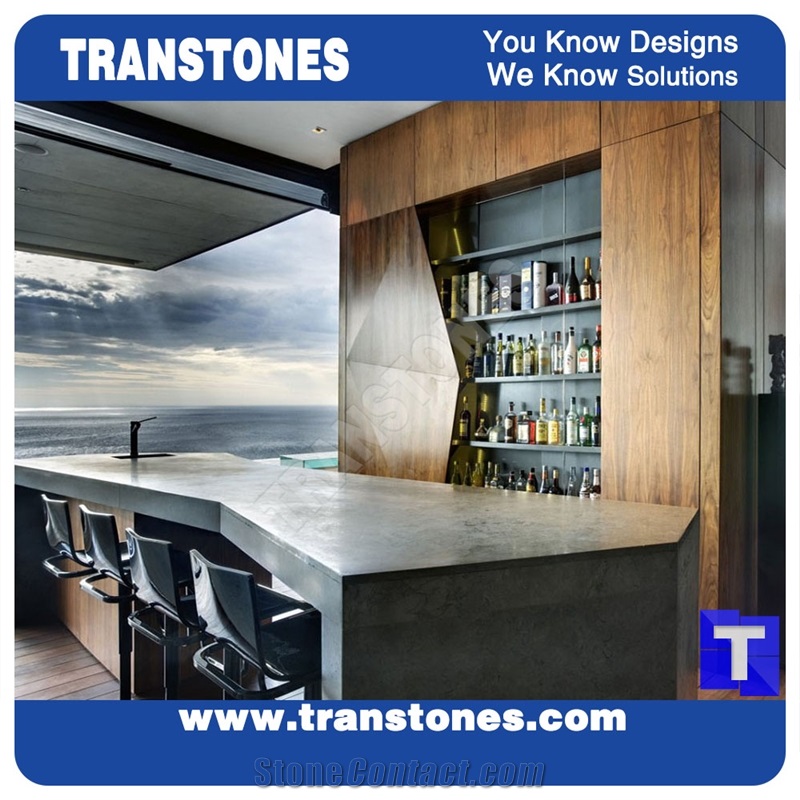 Round White Stone Quartz Stone Bar Top Modern Design Solid Surface