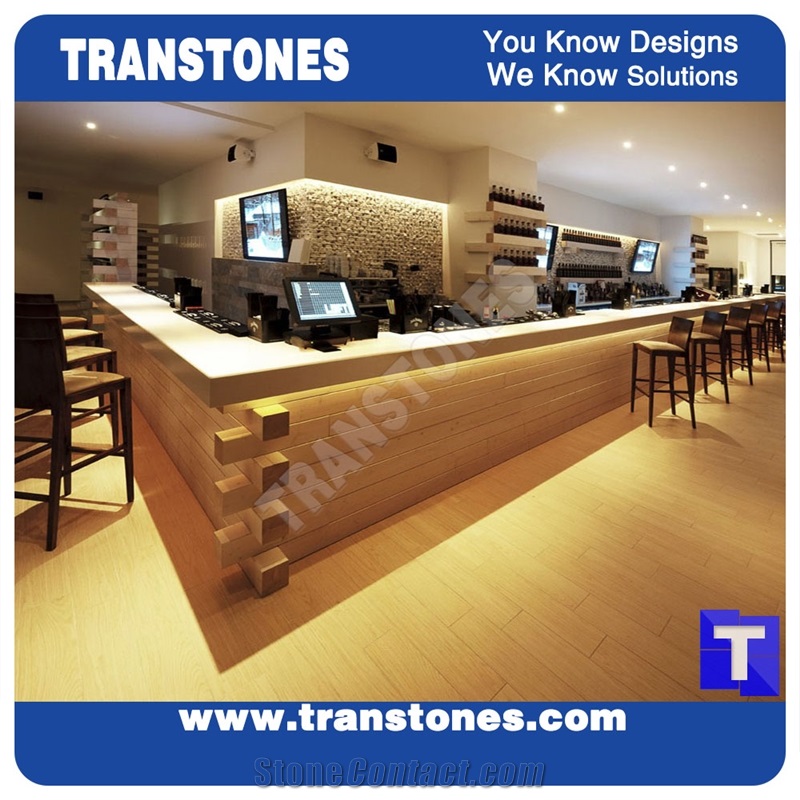 Solid Surface Beige Artificial Acrylic Marble Bar Top,Commercial Counters,Bench Bar Worktop for Custom Backlit