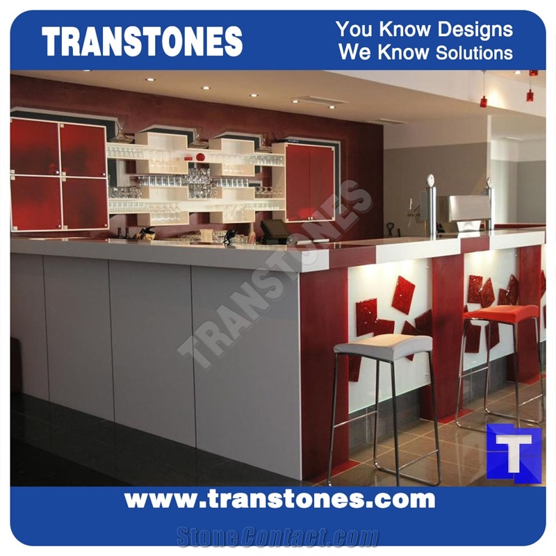 Solid Surface Crystallized White Quartz Stone Commercial Bar Top,Bench Countertop Engineered Stone for Interior Furniture