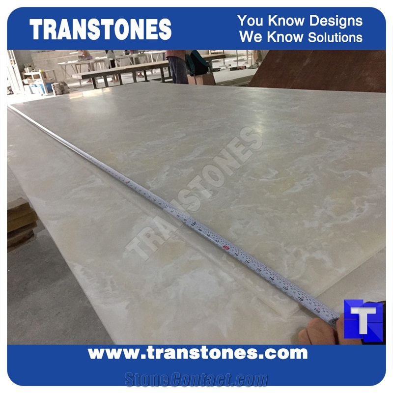 Transtones White Alabaster Sheet Hard Rock Cnc Artificial Onyx Stone for Hotel Lobby Wall and Bar Counter Tops