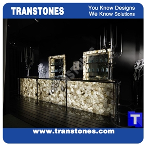 White Semiprecious Stone Translucent Backlit Club Commercial Bar Countertops, Illuminated Countertops