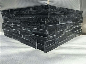 Glacial Black Ledger Stone Panel, Ancient Wood Marble Stacked Stone Veneer, Black Serpentine Wall Cladding, Wooden Split Face Culture Stone