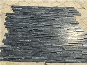 Glacial Black Ledger Stone Panel, Ancient Wood Marble Stacked Stone Veneer, Black Serpentine Wall Cladding, Wooden Split Face Culture Stone