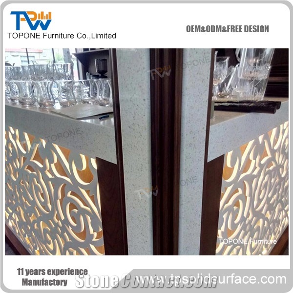 2017 New Design Oem Factory Price Artificial Marble Stone Glowing Bar Counter Tops, Interior Stone Acrylic Solid Surface Glowing Bar Countertop Design