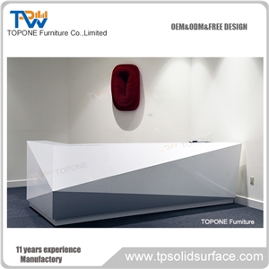 2017 Small White Artificial Marble Stone Office Reception Desk Design, Interior Stone Acrylic Solid Surface Small Salon Reception Table Design Oem