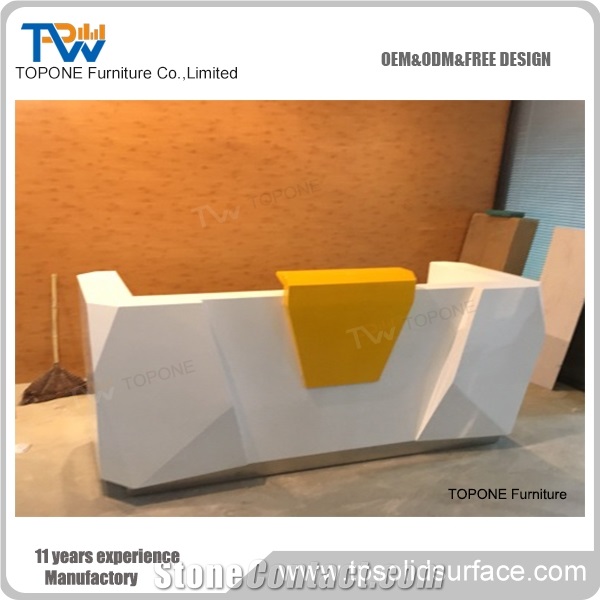 China Factory Cheap Price Modern Design Artificial Marble Stone Office Reception Desk Design, Interior Stone Acrylic Solid Surface Reception Table Top