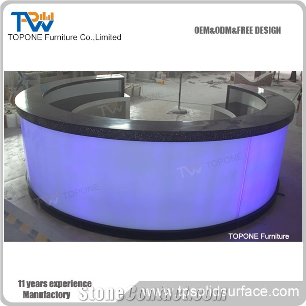 China Factory Price Artificial Marble Stone Round Bar Counter Table Tops Design, Interior Stone Acrylic Solid Surface Led Round Bar Table Tops Design