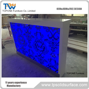 Led Lighted Blue Color Artificial Marble Stone Bar Counter Tops Design, Interior Stone Acrylic Solid Surface Led Lighted Blue Bar Table Tops Design