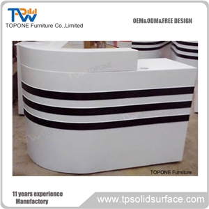 Small White and Orange Artificial Marble Office Reception Table Tops, Acrylic Solid Surface Small Office Front Table Tops Design Furniture Oem Service