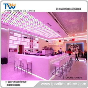 White Acrylic Solid Surface Restaurant Bar Countertops Design , Interior Stone Artificial Marble Stone Restaurant Bar Table Tops Design Oem Offered