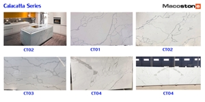 A Quality Calacatta & Carrara White Marble Look Quartz Stone Solid Surfaces Polished Slabs Engineered Artificial Stone Slabs for Kitchen Bathroom