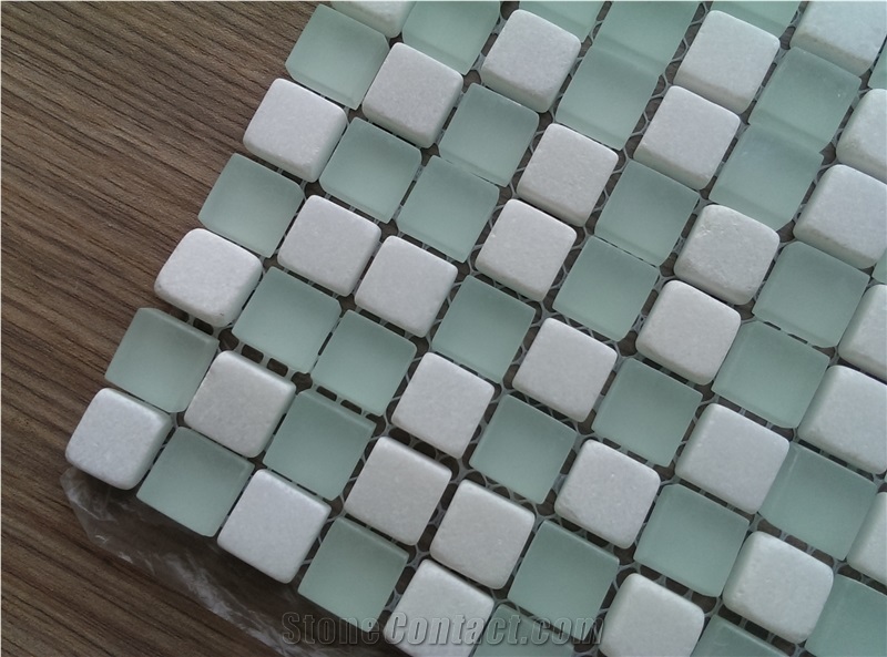15x15mm Glass Mix Marble Mosaic Tile