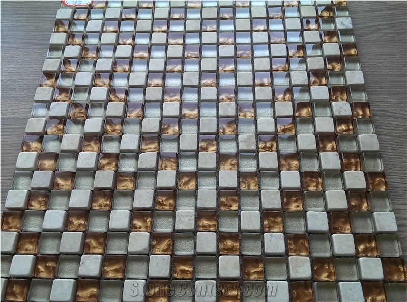 15x15x8mm Cold Spray Glass Mix Marble Matt Surfaces Mosaic Tile