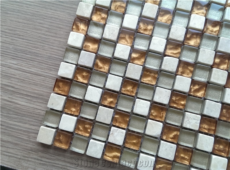 15x15x8mm Cold Spray Glass Mix Marble Matt Surfaces Mosaic Tile