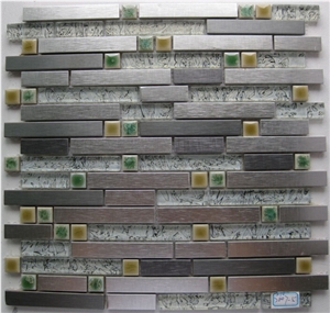 Foil Crystal Glass Mix Stainless Steel Metal Glazed Ceramic Mosaic Tile Strip Mosaic
