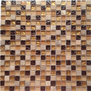 Glass Mix Marble Mosaic Kitchen Backsplash Tile