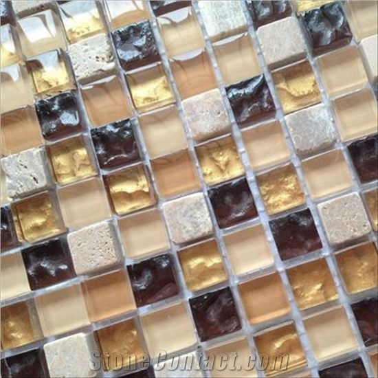 Glass Mix Marble Mosaic Kitchen Backsplash Tile