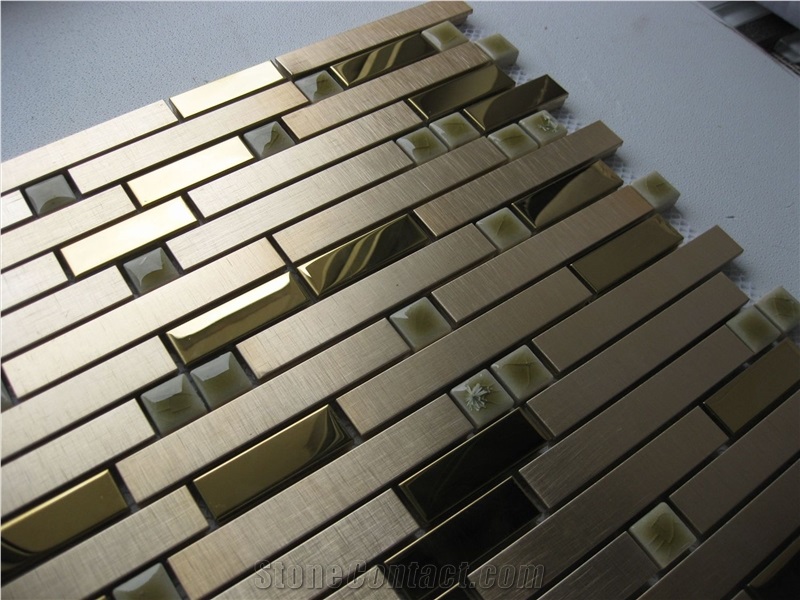 Gold Stainless Steel Metal Mosaic Tile Mix Glazed Ceramic Mosaic Tile