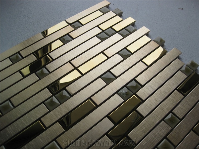 Gold Stainless Steel Metal Mosaic Tile Mix Glazed Ceramic Mosaic Tile