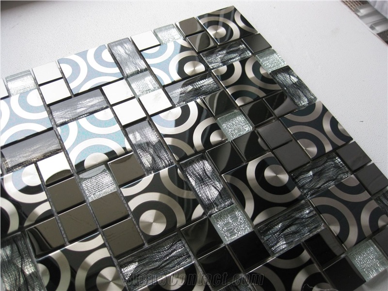 Metal Mosaic Crystal Glass Mix Stainless Steel Wall Mosaic Pattern Tile