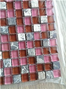 Purple 15x15mm Crystal Glass Mix Marble Stone Mosaic Tile Home Decor Kitchen Bathroom