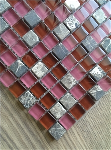 Purple 15x15mm Crystal Glass Mix Marble Stone Mosaic Tile Home Decor Kitchen Bathroom