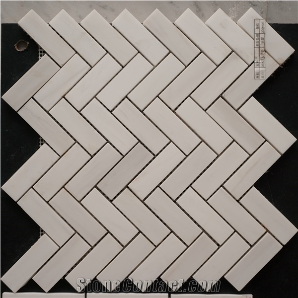 Carrara Bianco 1x3 Herringbone Marble Mosaic,Carrara White, Calacatta Gold,China White Marble Herringbone Mosaic , Marble Floor and Wall Mosaic