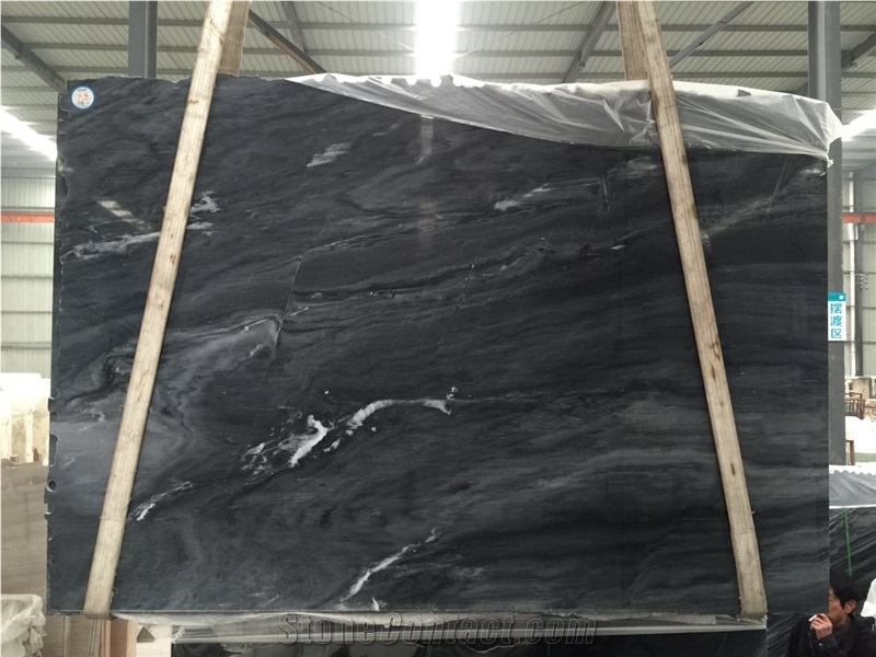 Hilton Black Big Slabs, Grey Stripe with Black Marble, Use for Floor, Wall and Pool Covering, Polished, Honed,Swan Cut